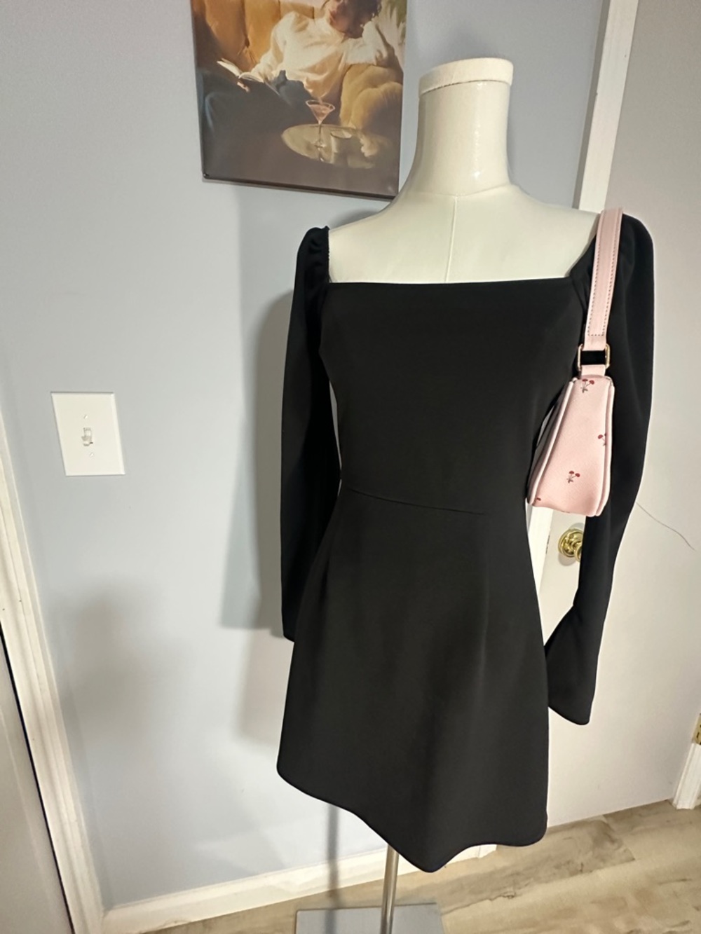Elegant Black Long-Sleeve Square-Neck Dress - Women